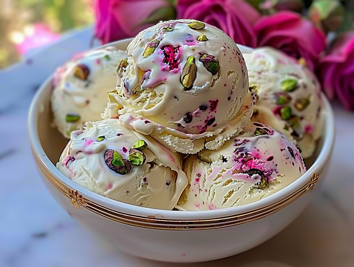 Rose Pistachio Cheesecake Ice Cream Recipe