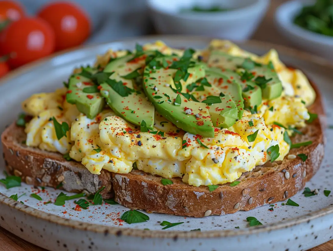 Creamy Scrambled Eggs with Avocado Toast