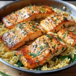 One Skillet Salmon with Lemon Orzo