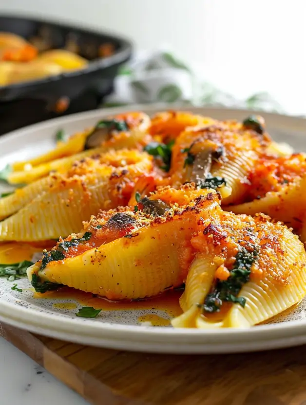 Stuffed Pasta Shells with Ricotta, Spinach, and Shiitake Mushrooms