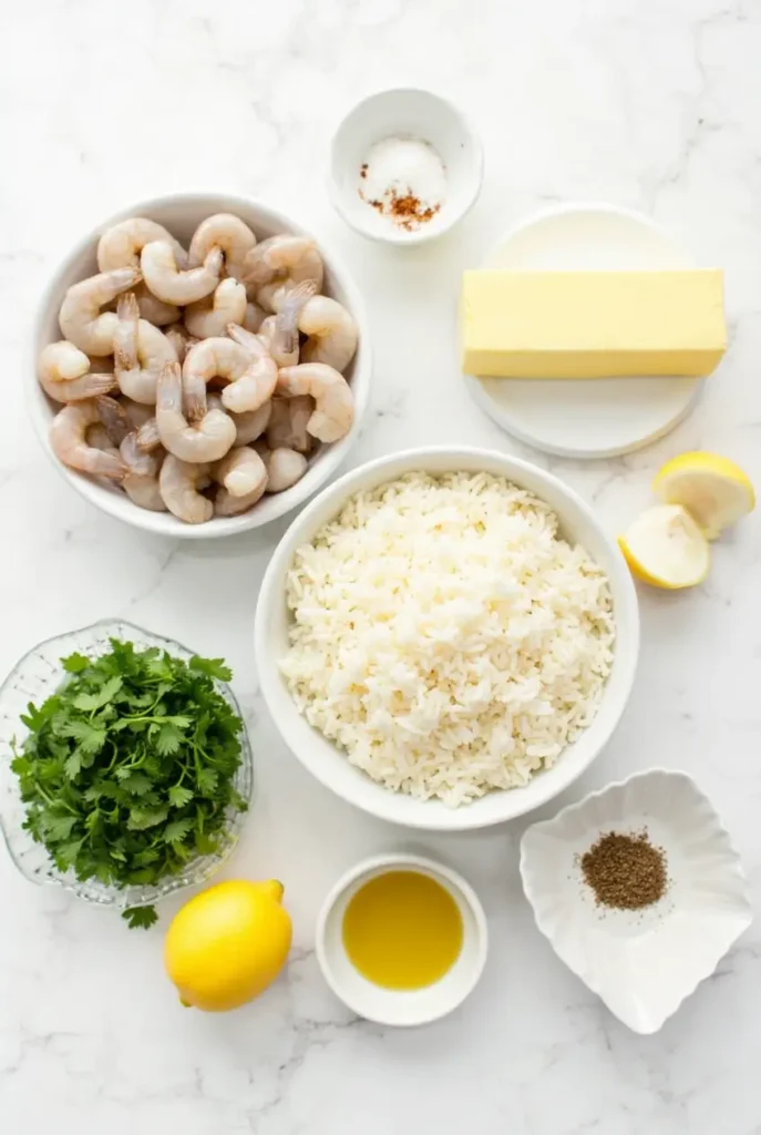 One-Pot Garlic Butter Shrimp & Rice ingredients