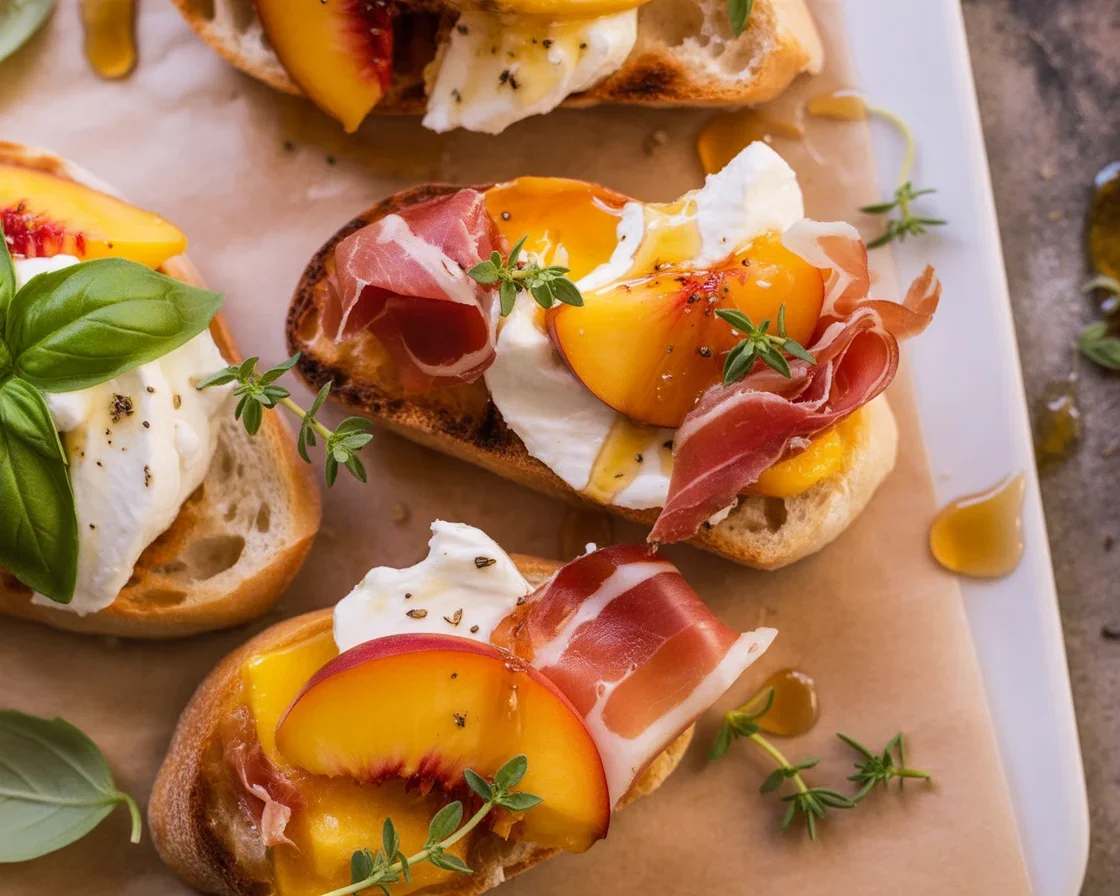 Peach & Burrata Toast with Prosciutto