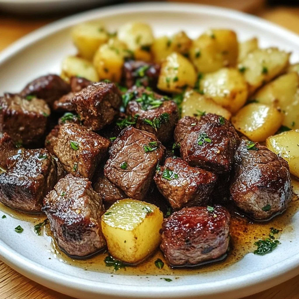 Garlic Butter Steak Bites and Potatoes