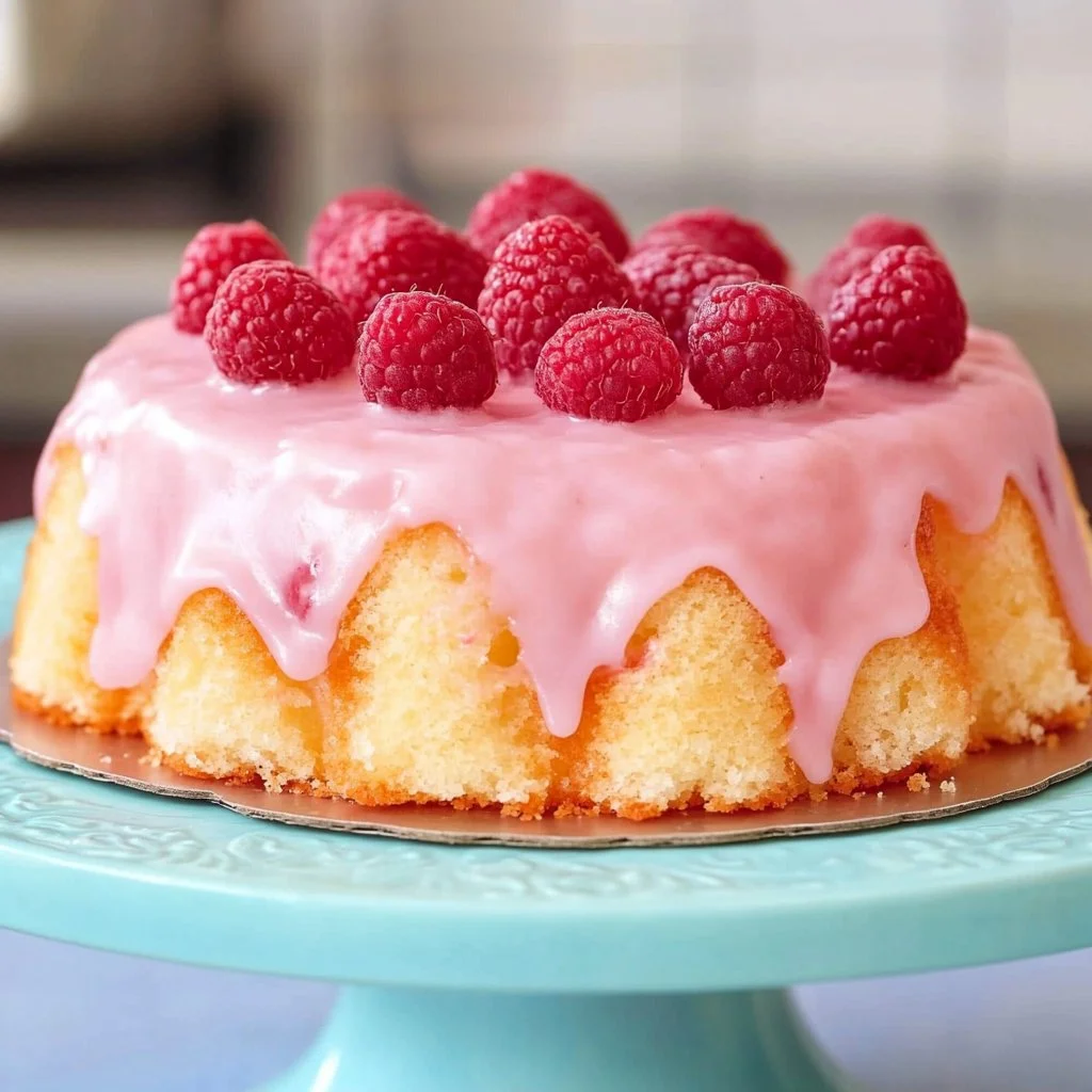 Angel Food Cake with Lemon-Raspberry Glaze