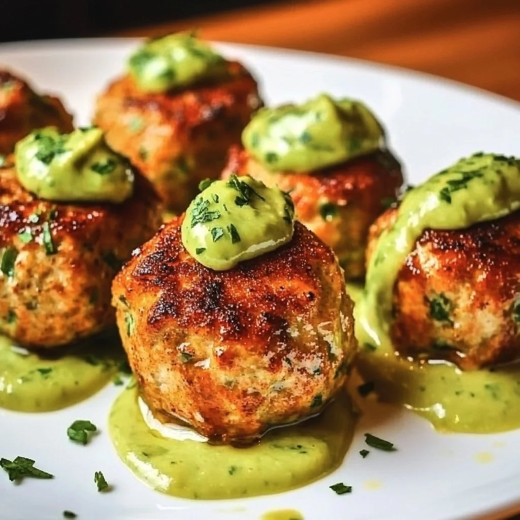 Baked Salmon Meatballs with Zesty Avocado Sauce