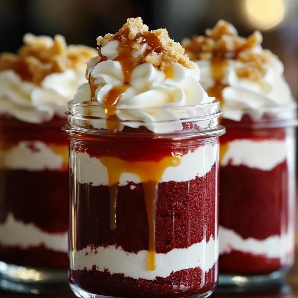 Red Velvet Caramel Pecan Cake Jars – Dessert to Impress!