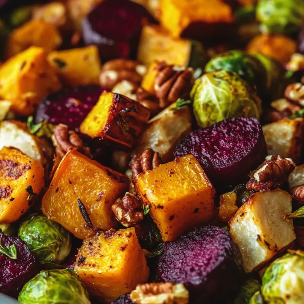 Roasted Brussels Sprouts, Cranberries, Pecans, Beets, and Butternut Squash Salad
