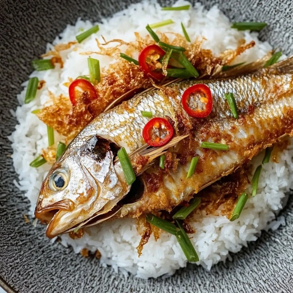 Savory Chinese Style Crispy Sea Bass with Ginger & Spring Onions