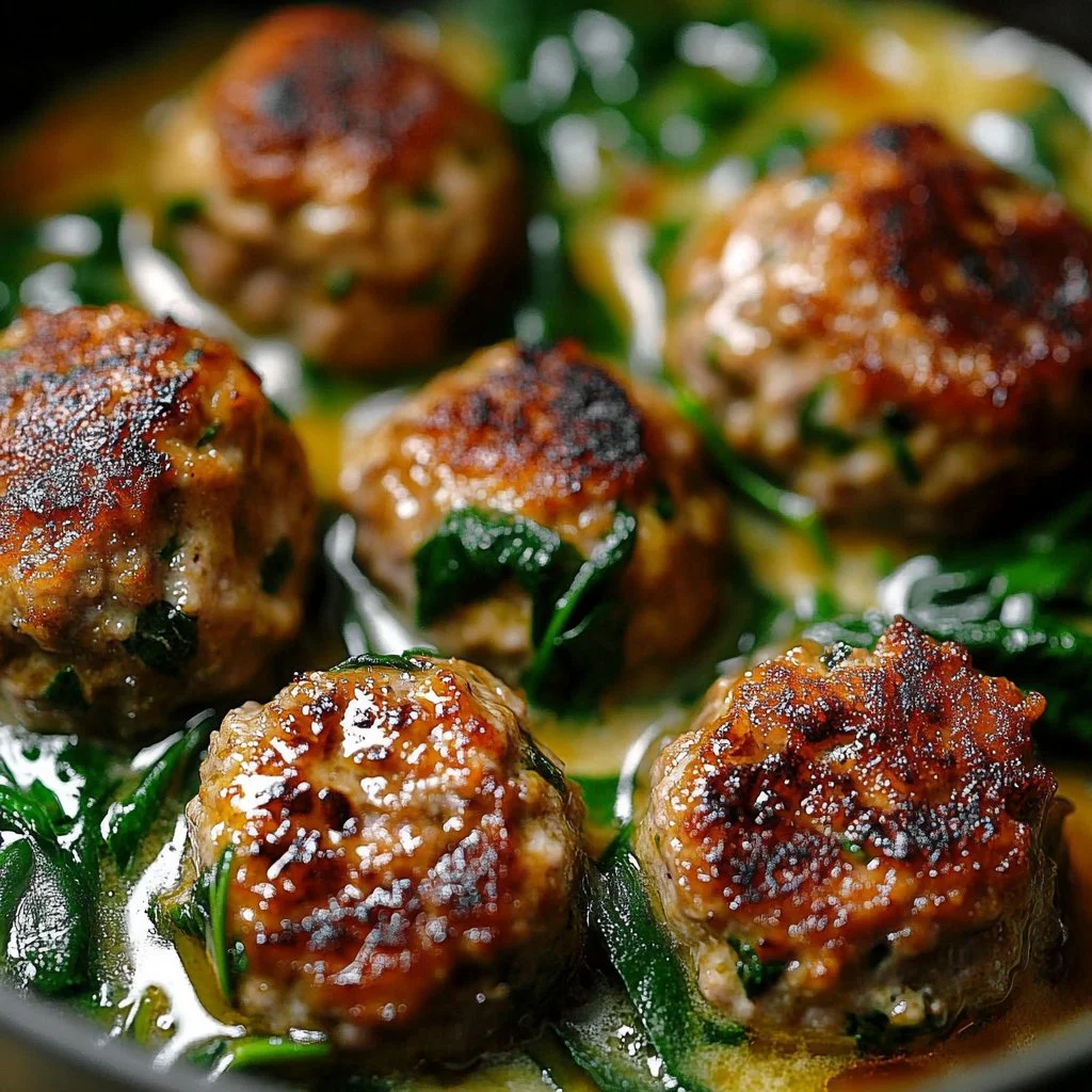 Baked Chicken Ricotta Meatballs and Spinach Alfredo Sauce