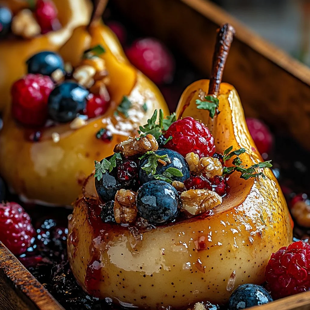 Baked Pears with Berries and Blue Cheese