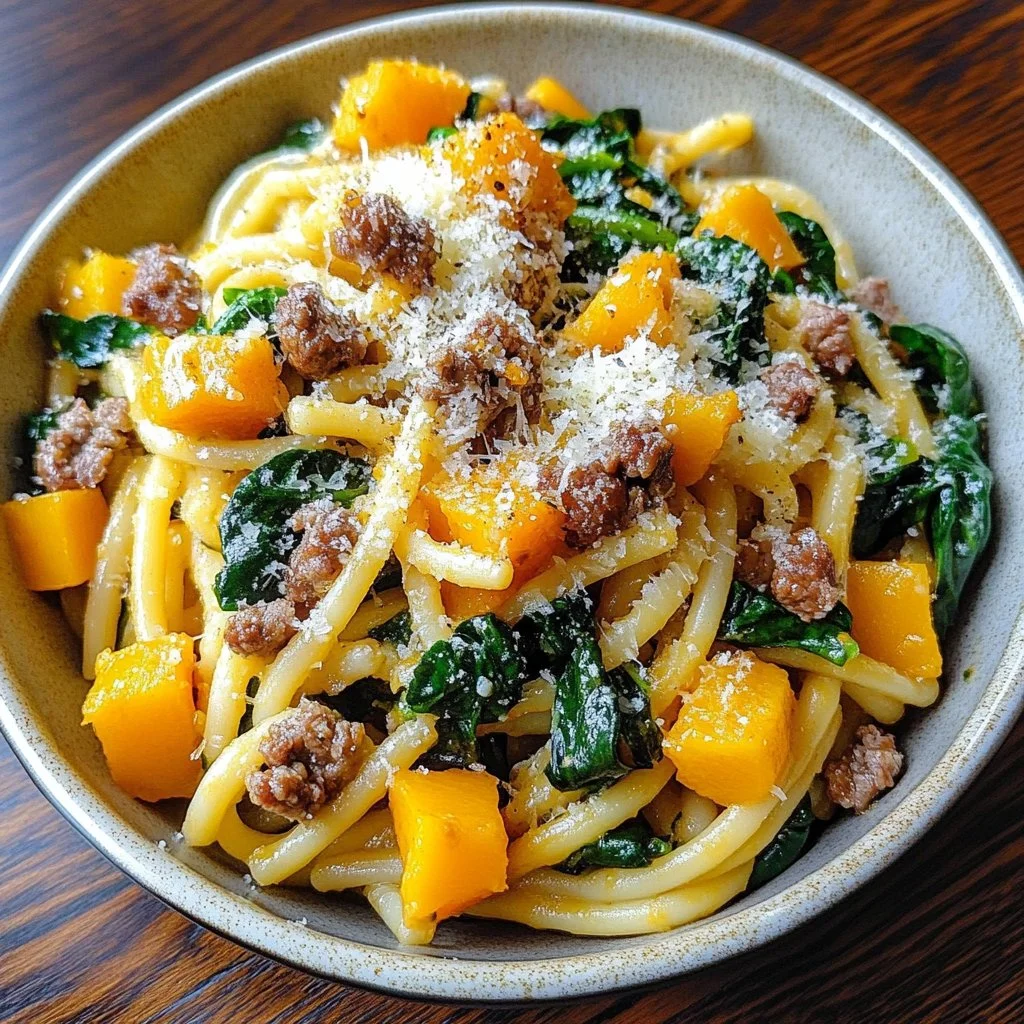Creamy Butternut Squash Pasta with Sausage and Spinach