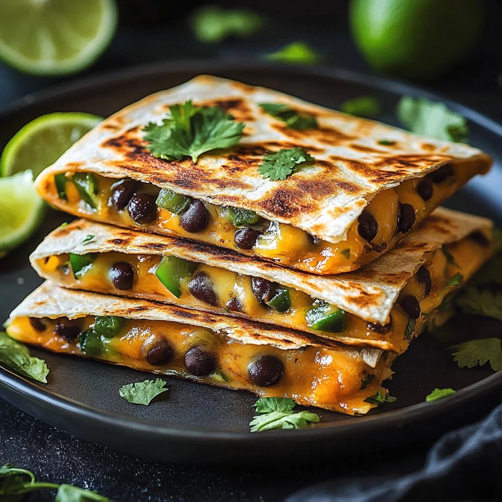 Easy vegan quesadillas filled with vegetables and plant-based cheese