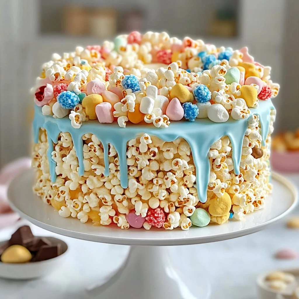 No Bake Popcorn Marshmallow Cake