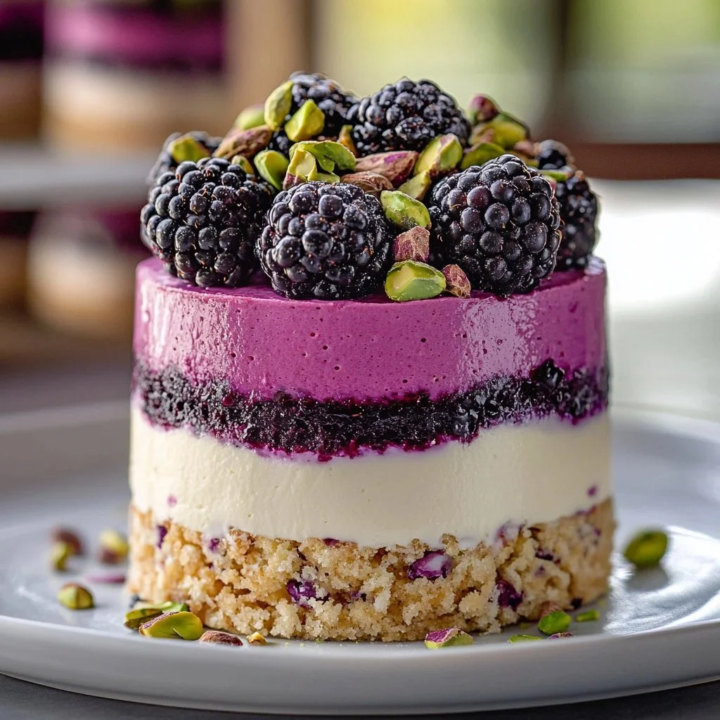 Pistachio & Blackberry Cheesecake Towers