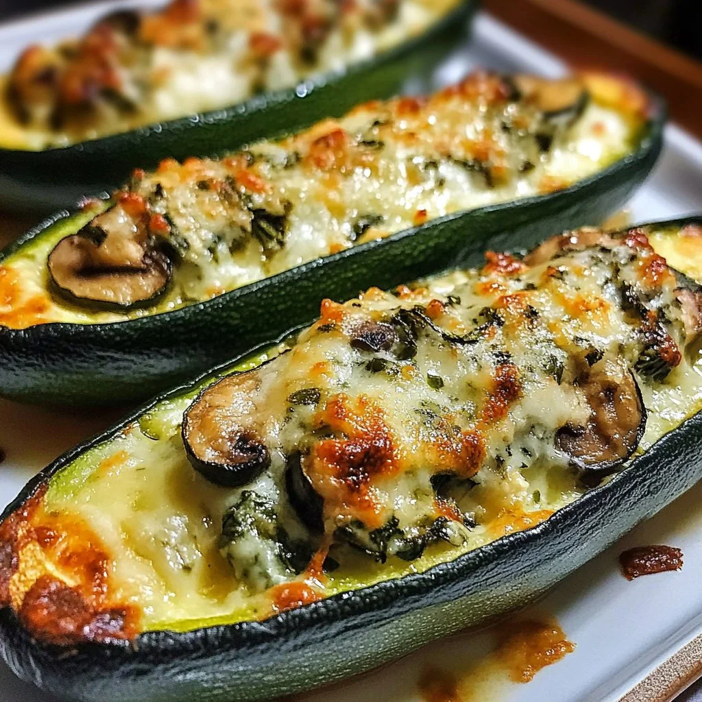 Spinach, Mushroom, and Ricotta Stuffed Zucchini
