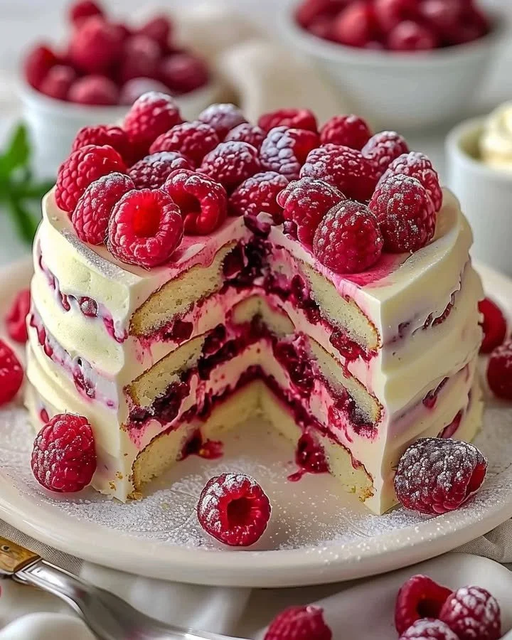 Almond Raspberry Swirl Cake
