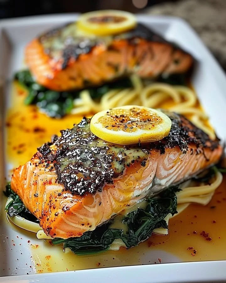 Blackened Salmon with Spinach and Parmesan