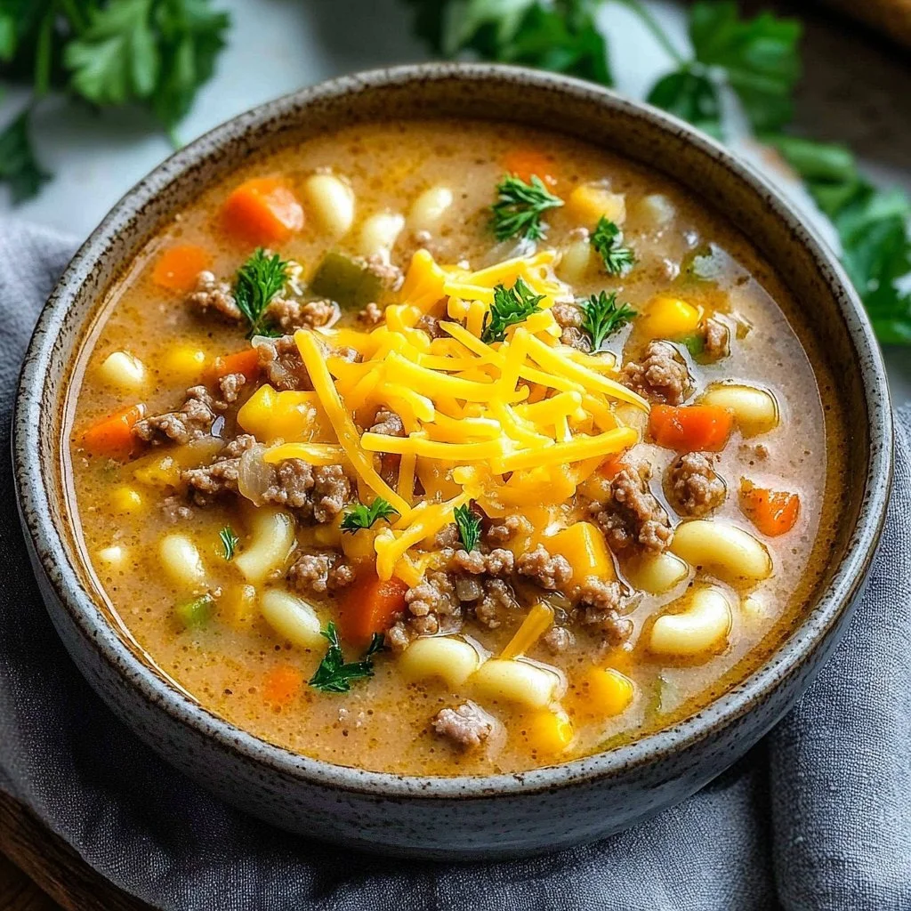 Cheesy Comfort in a Bowl: One-Pot Macaroni Cheeseburger Soup