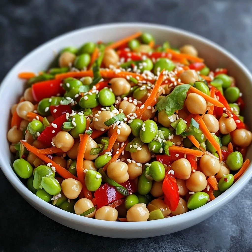 Chickpea Edamame Salad with Ginger Sesame Vinaigrette