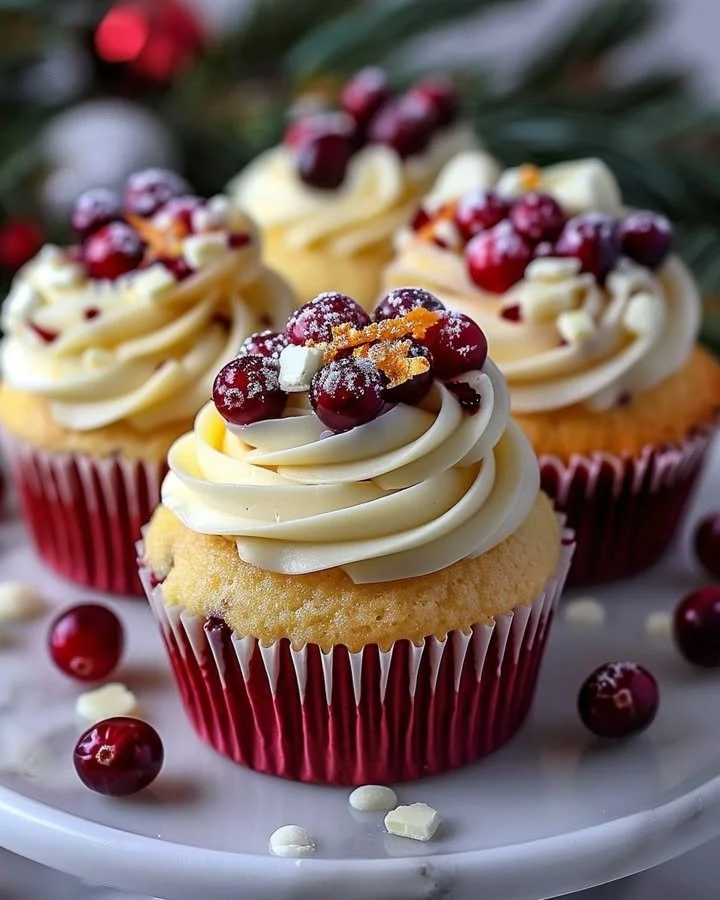 Christmas Cranberry Orange White Chocolate Cupcakes