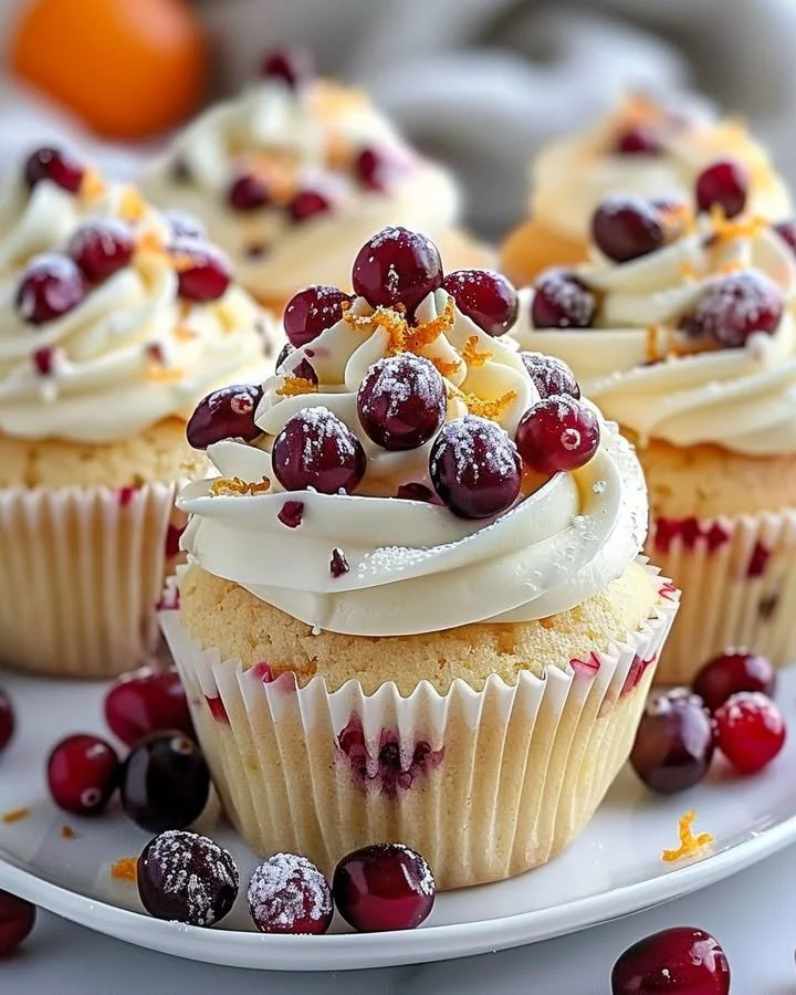 Christmas Cranberry Orange White Chocolate Cupcakes