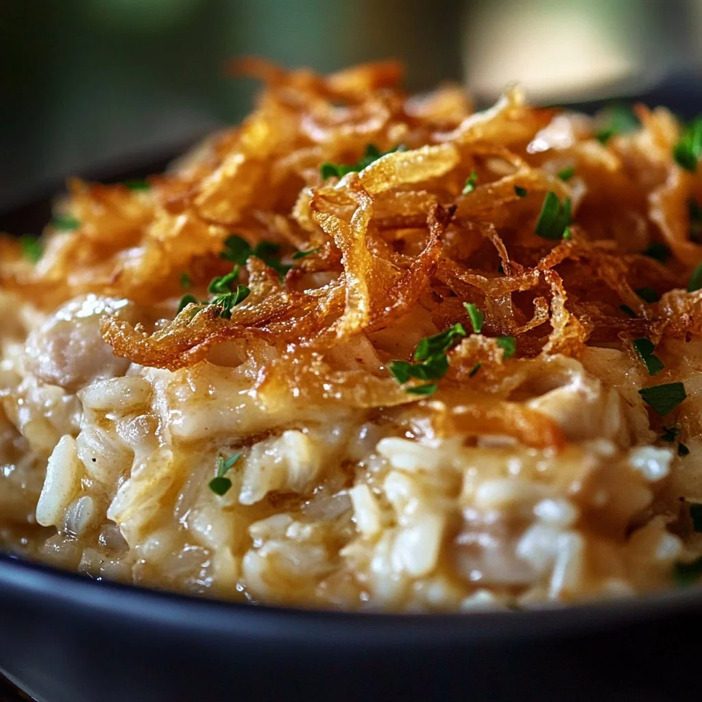 Cozy French Onion Chicken Rice Bake