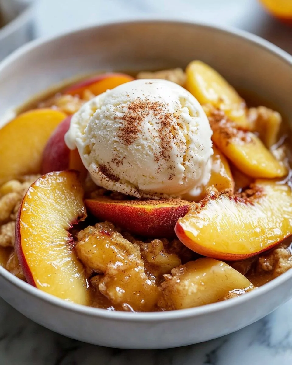Easy Homemade Peach Crisp with Ice Cream