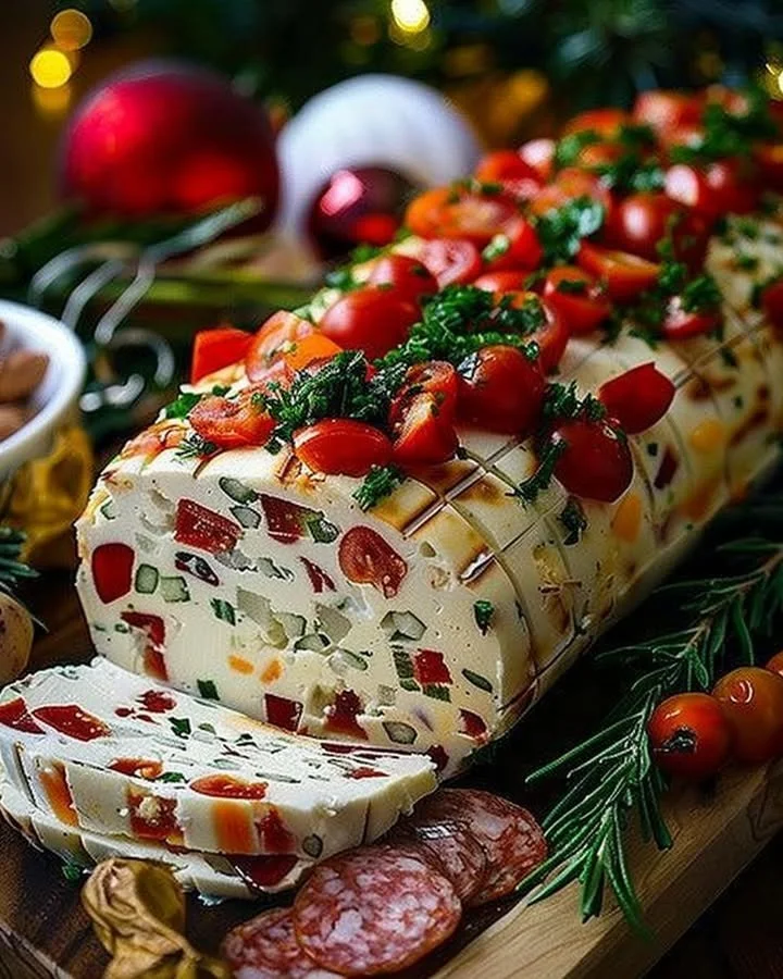 Festive Holiday Antipasto Cream Cheese Log