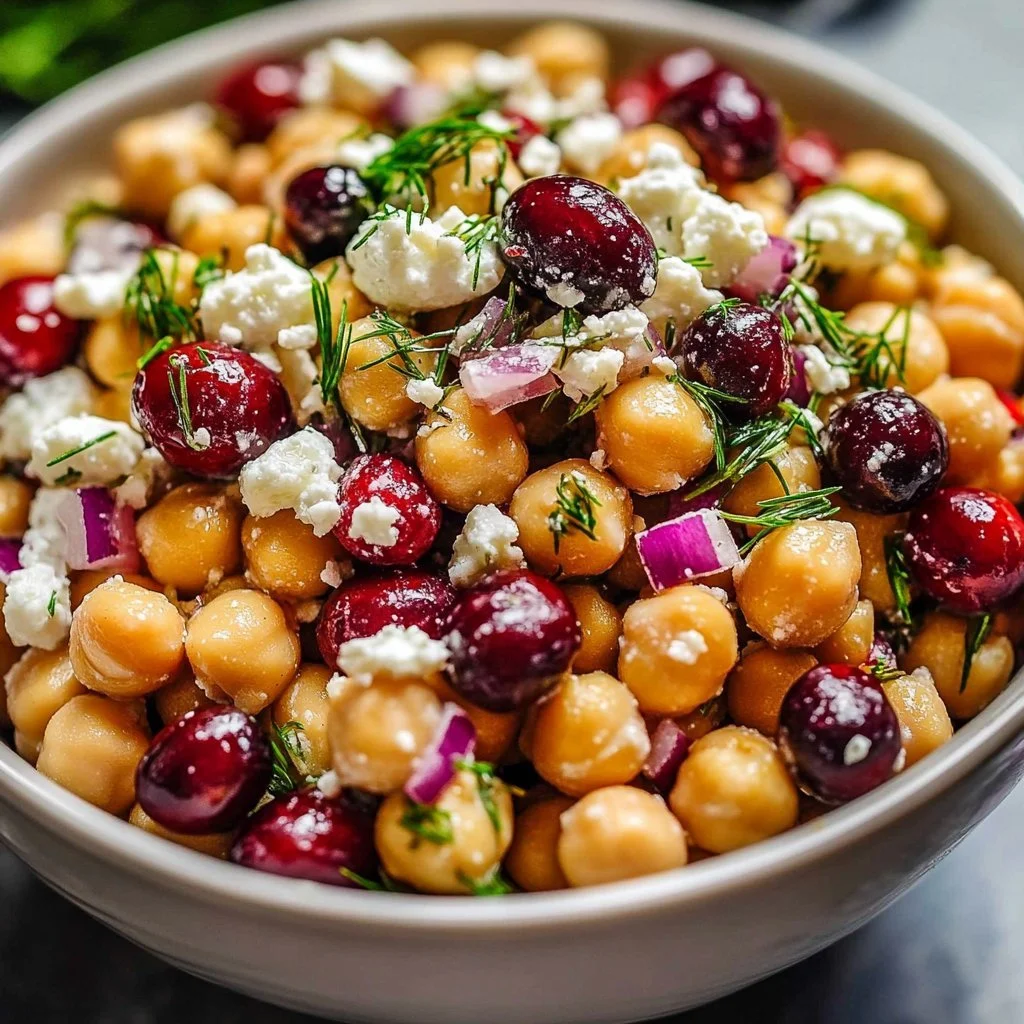 Feta and Cranberry Chickpea Salad with Lemon Vinaigrette