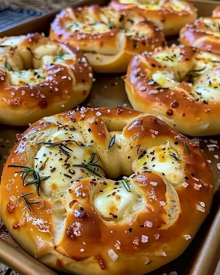 Mozzarella Stuffed Rosemary Parmesan Soft Pretzels