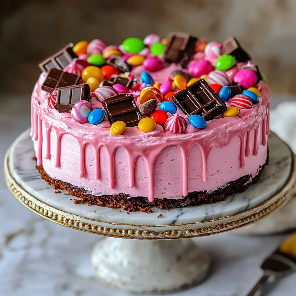 No-Bake M&M Snickers Cheesecake