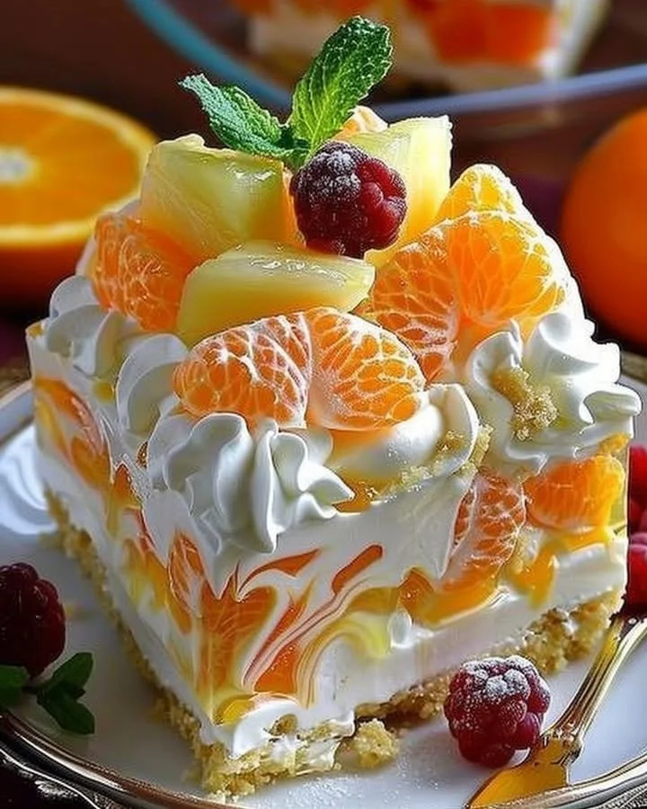 No Bake Orange Pineapple Swirl Cheesecake
