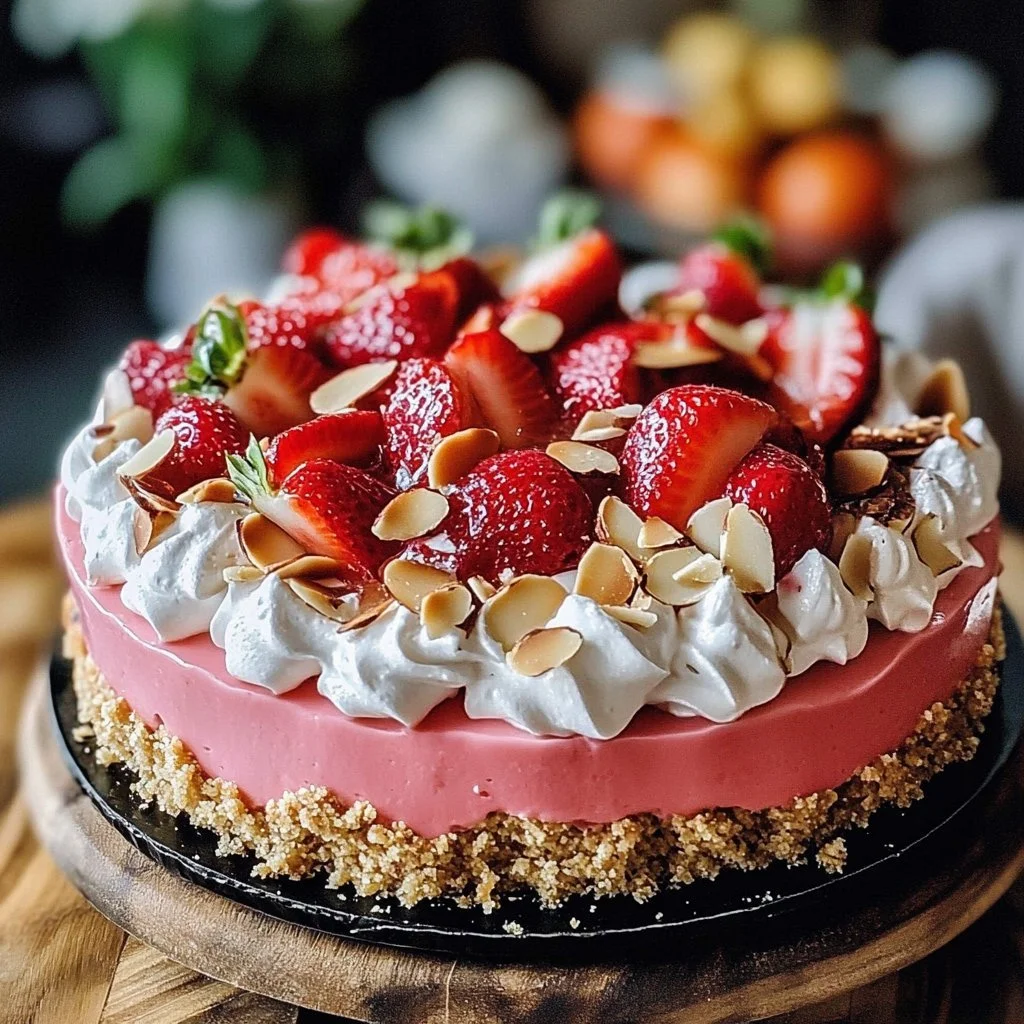 No-Bake Strawberry Crunch Cheesecake with Crispy Topping