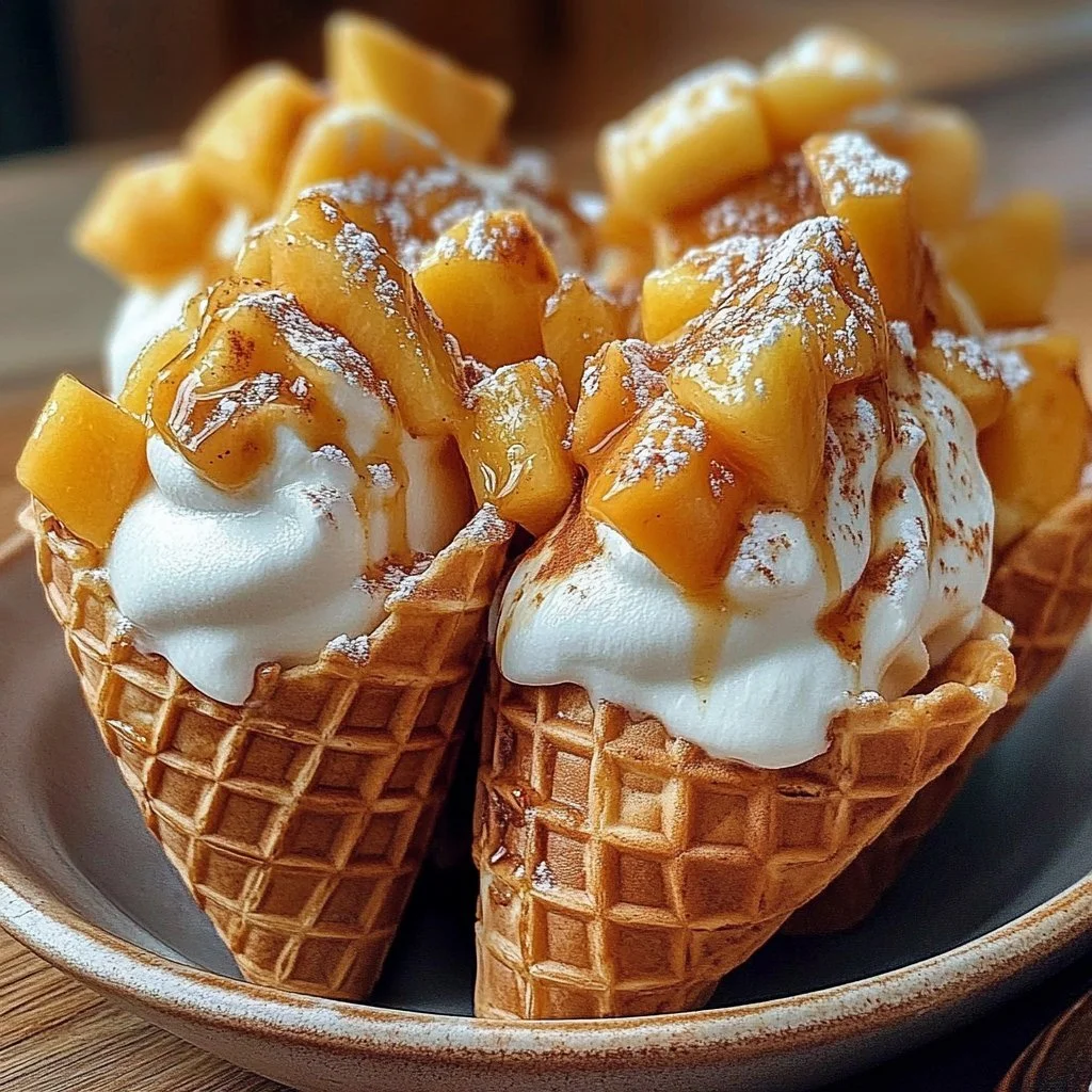 Peach Cobbler Stuffed Cones Delight