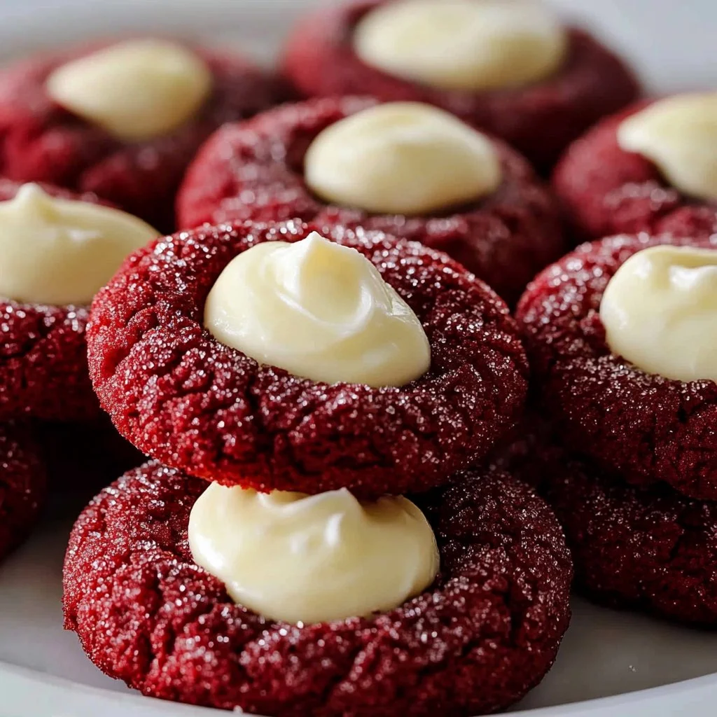 Red Velvet Thumbprint Cookies with Cream Cheese Delight