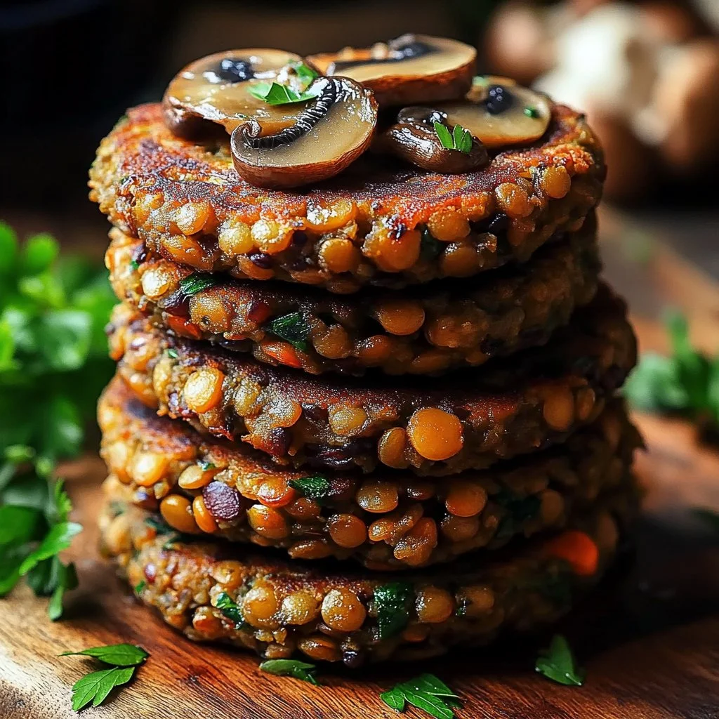 Savory Mushroom Lentil Burgers