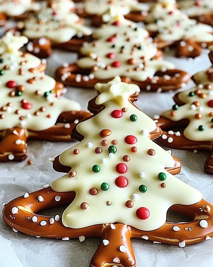 White Chocolate Pretzel Christmas Trees