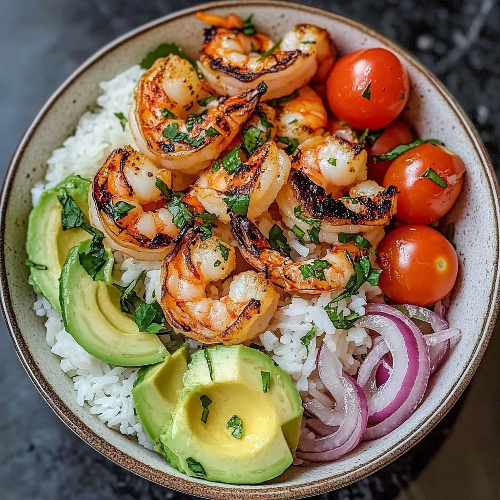 Zesty Shrimp & Avocado Rice Bowls with Cilantro Lime Sauce