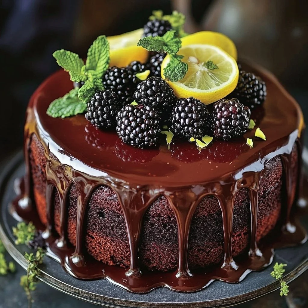 Blackberry Velvet Gothic Cake with Dark Chocolate Ganache