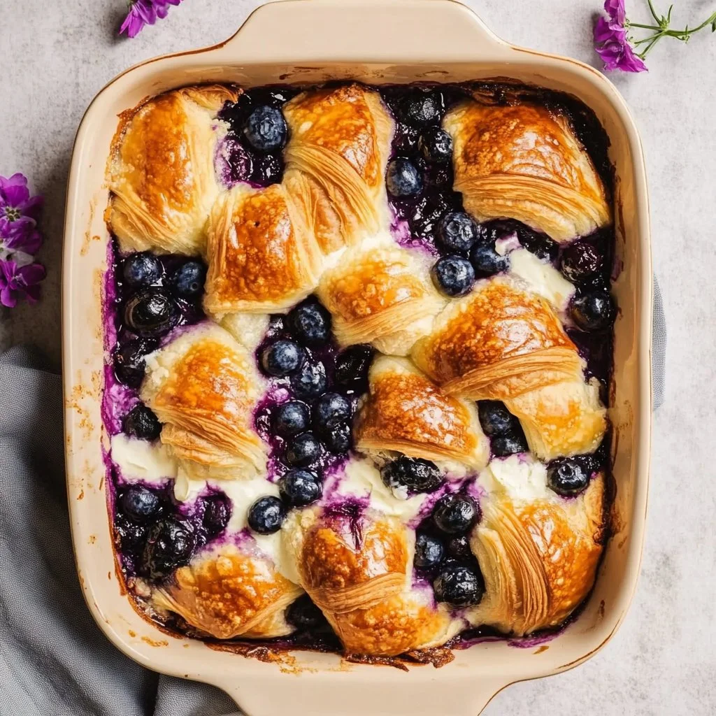 Blueberry Cream Cheese Croissant Casserole