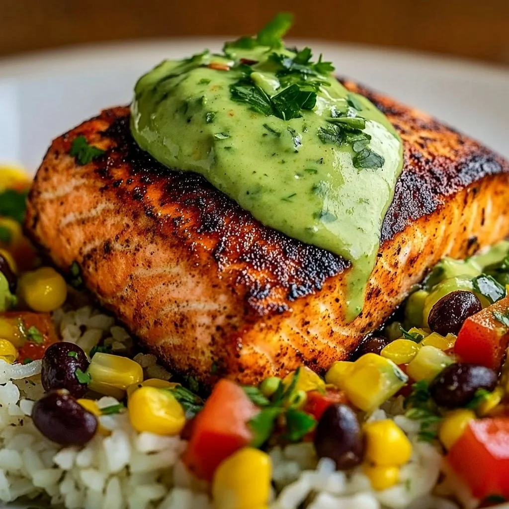 Cajun Salmon with Avocado Lime Cream