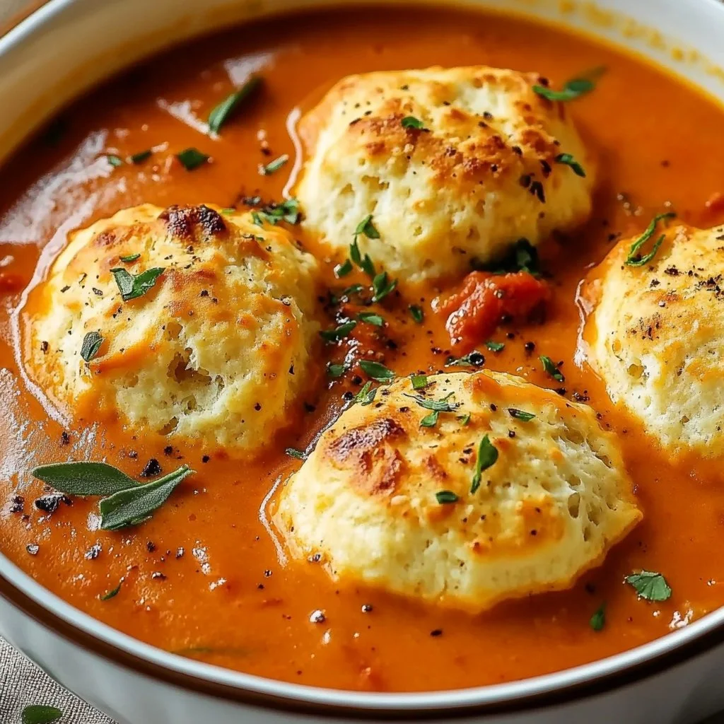 Cheddar Dumpling Tomato Soup