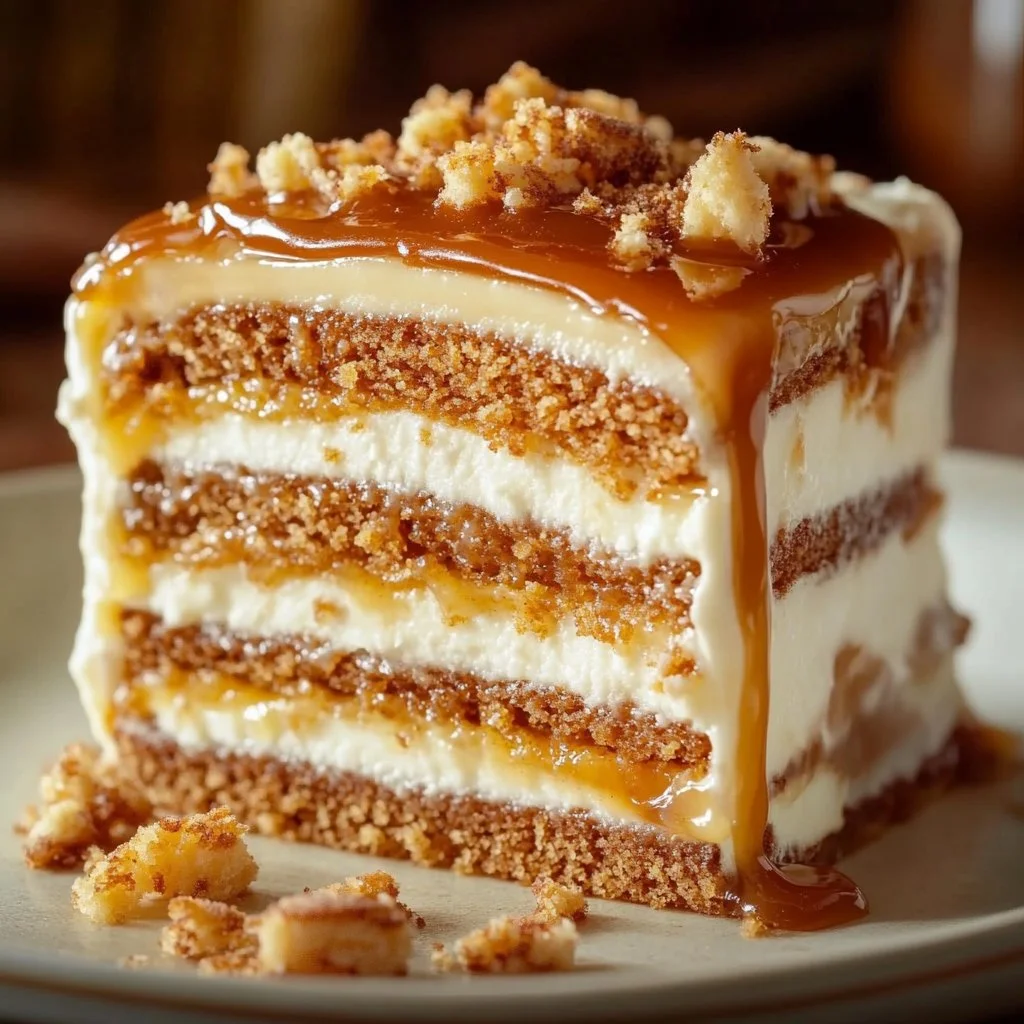 Decadent Layered Biscoff Cake with Creamy Caramel Frosting