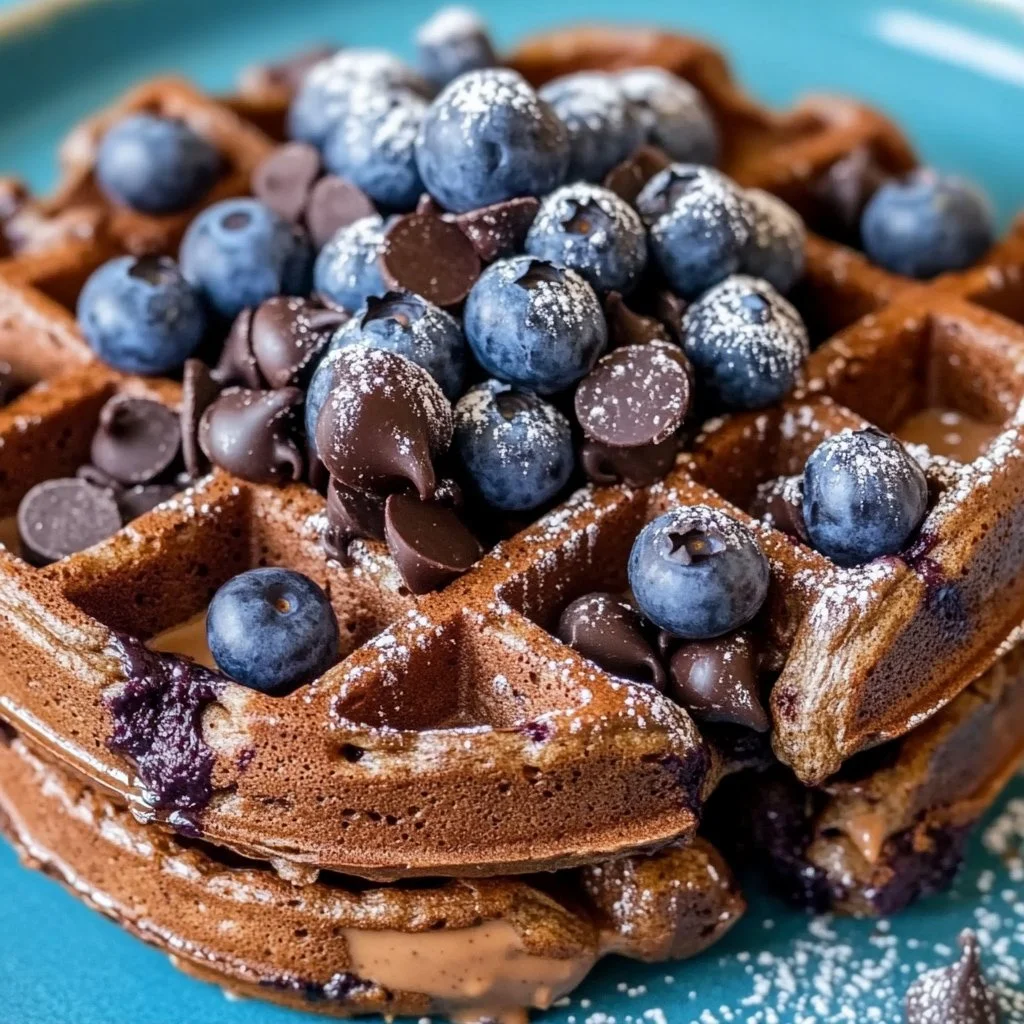 Fudgy Chocolate Waffles with Peanut Butter
