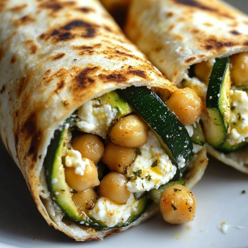 Grilled Zucchini Feta Chickpea Wrap with Herbed Yogurt