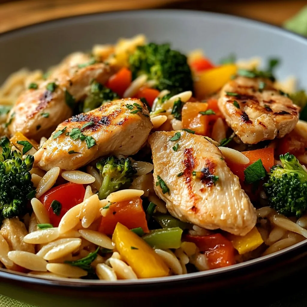 Lemon Chicken Veggie Orzo Stir Fry