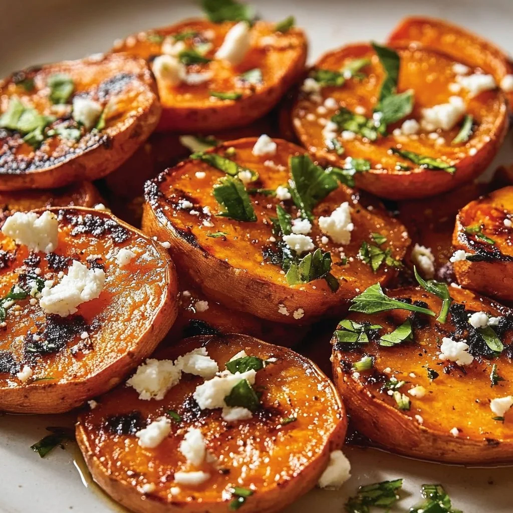 Roasted Sweet Potato Rounds With Honey Feta