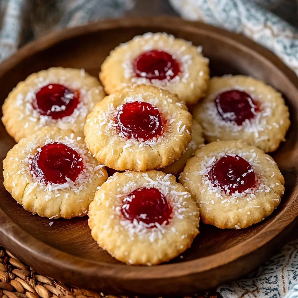 Vanilla Coconut Jam Thumbprint Cookies