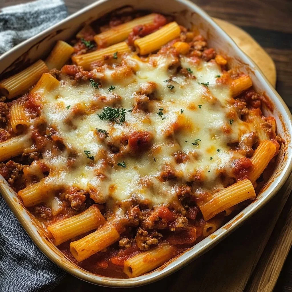 Creamy Cheesy Baked Ziti with Beef